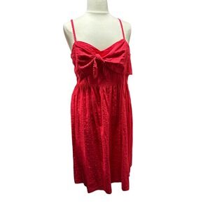 Old Navy Red Bow Front Scallop Trim Smocked Midi Sundress XL Womens #K89